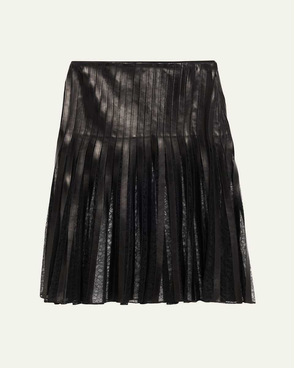 Alix Lace-Inset Pleated Leather Midi Skirt